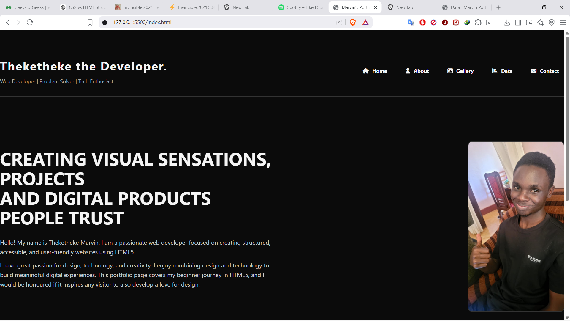 Personal website homepage layout